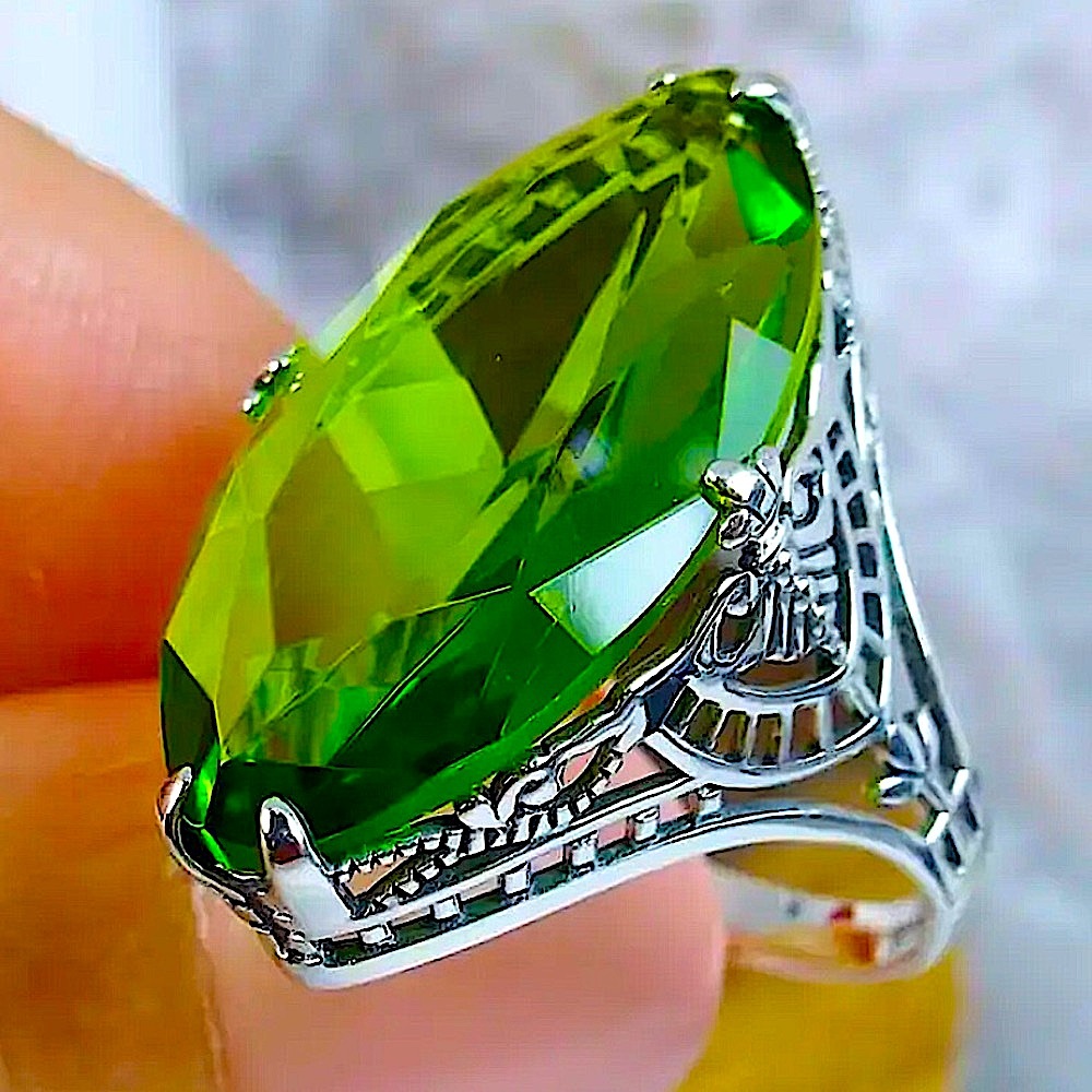 Vibrant Green Gemstone Silver Ring